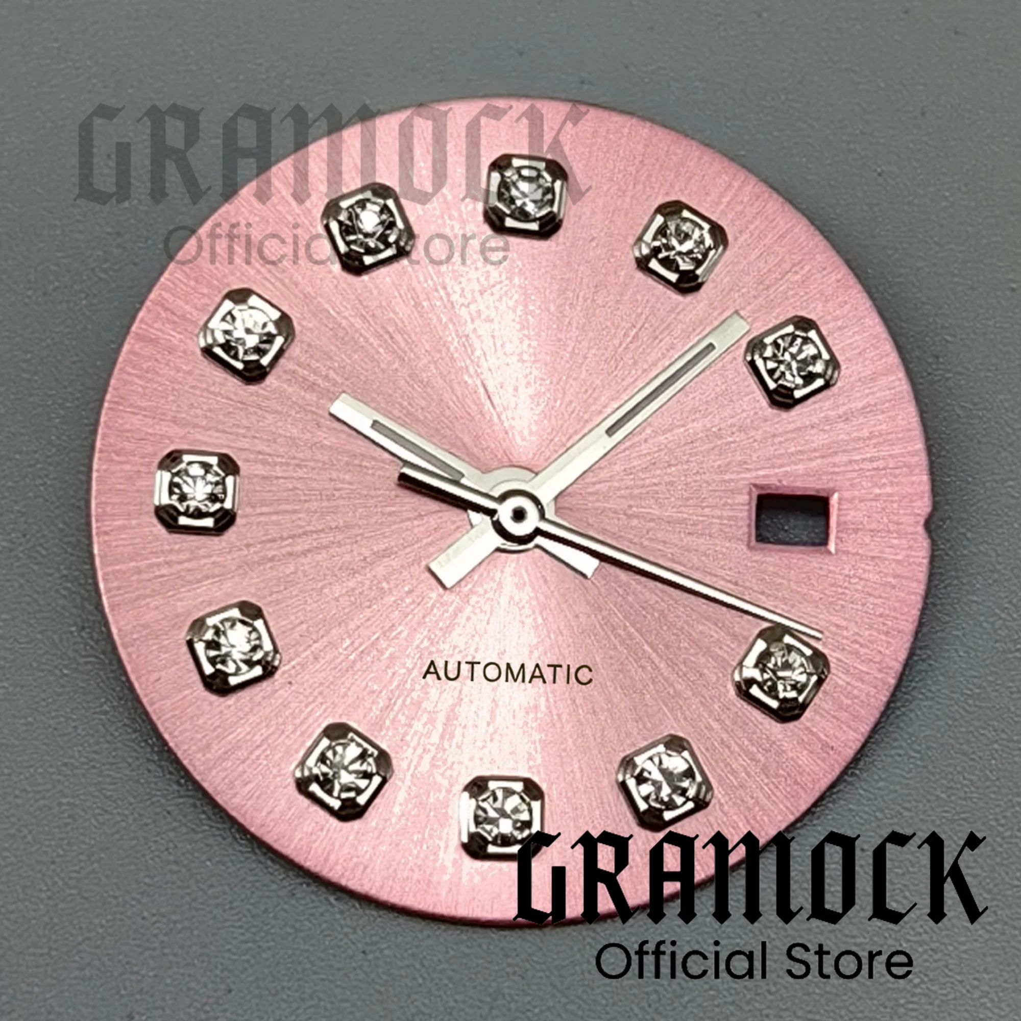 GRAMOCK 20.5mm Lady's NH05 Pink Sunburst Watch Dial Diamond Index Date Window Fit NH05 NH06 Movement For 26mm Women's Watch Part