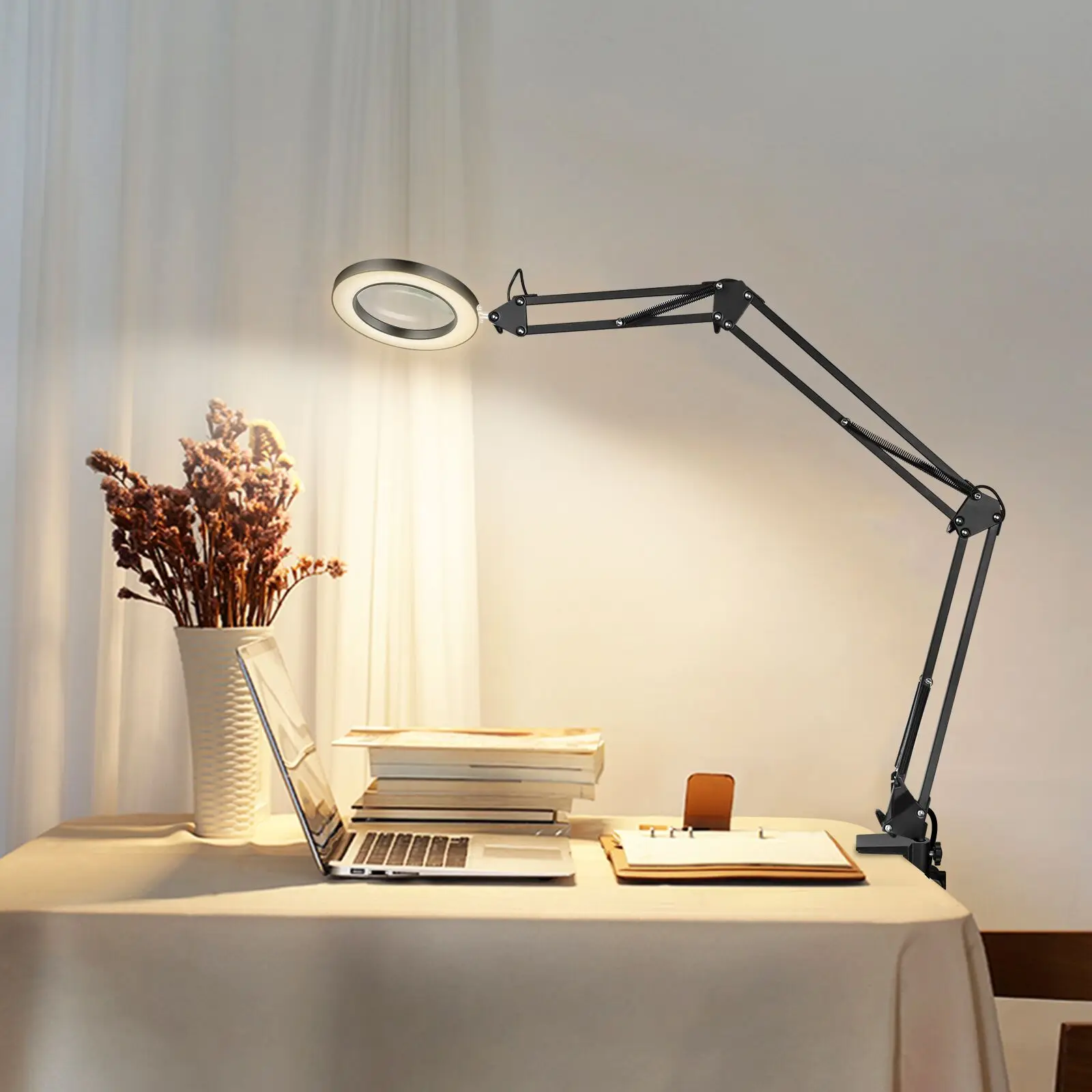 Imagem -06 - Lupa de Mesa com Luz Led Lâmpada de Ampliação com Braçadeira Ajustável Braço Longo Luz Artesanal para Trabalho Esteticista Hobby 5x