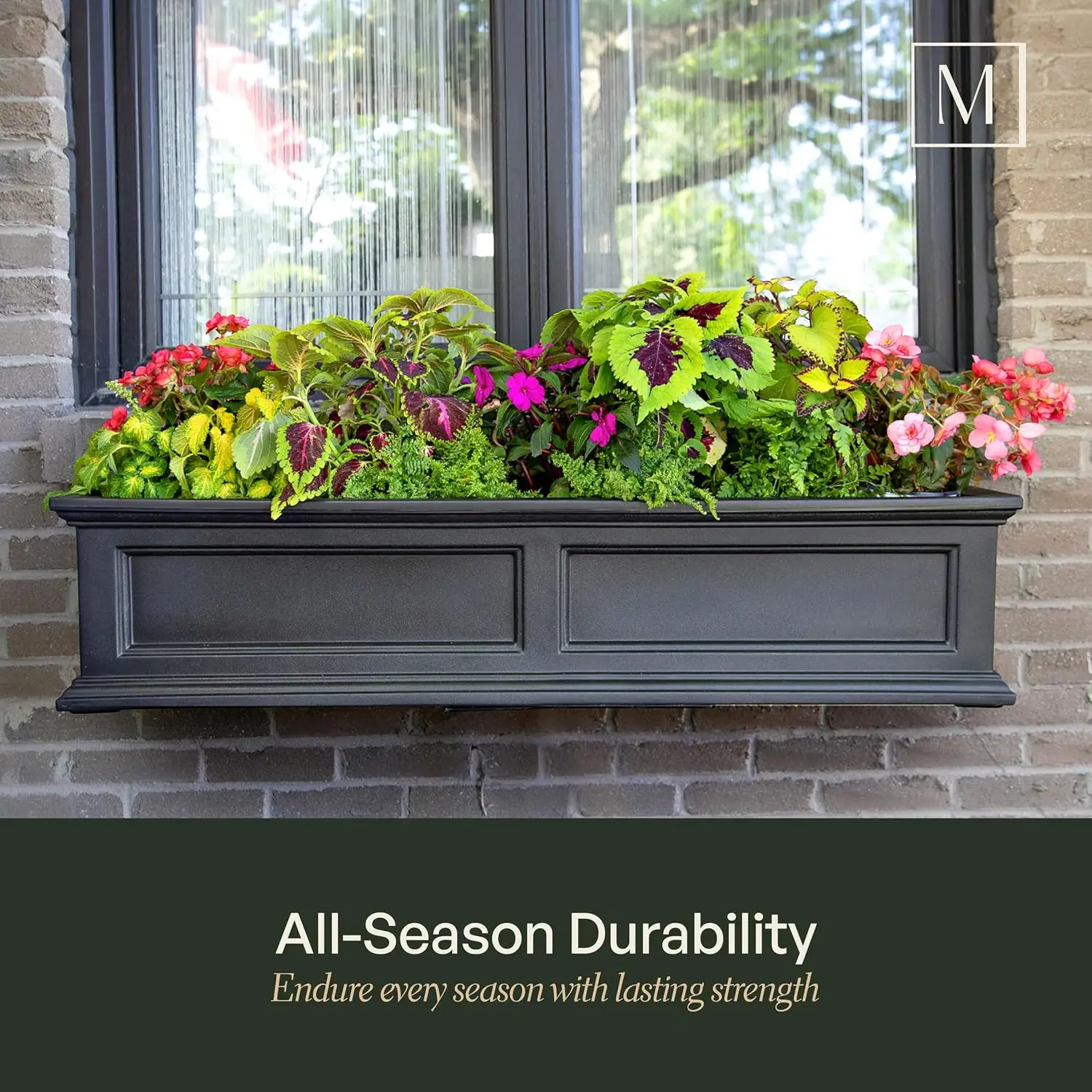 Self Watering Rectangular Window Box Planter 48 Inch Outdoor Flower Deck Railing Container Box Weather Resistant Mounted Plant Pot With Brackets Built In Overflow System Gray