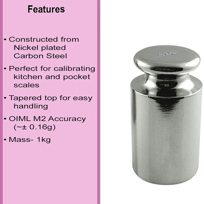 Calibration Weight for Digital Scale, Carbon Steel, Chrome Finish, 1000G (1KG WGT)