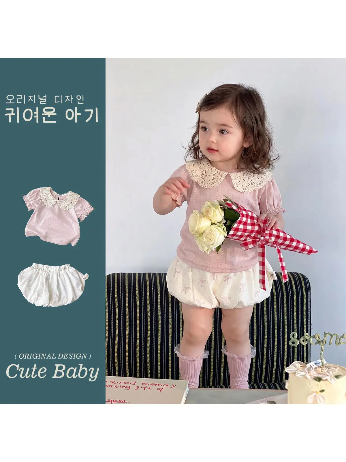 プリンセススタイルの女の赤ちゃん用衣装、通気性のある薄い蝶結びスカートパンツのツーピースセット、ドールカラーのトップス、快適な夏服