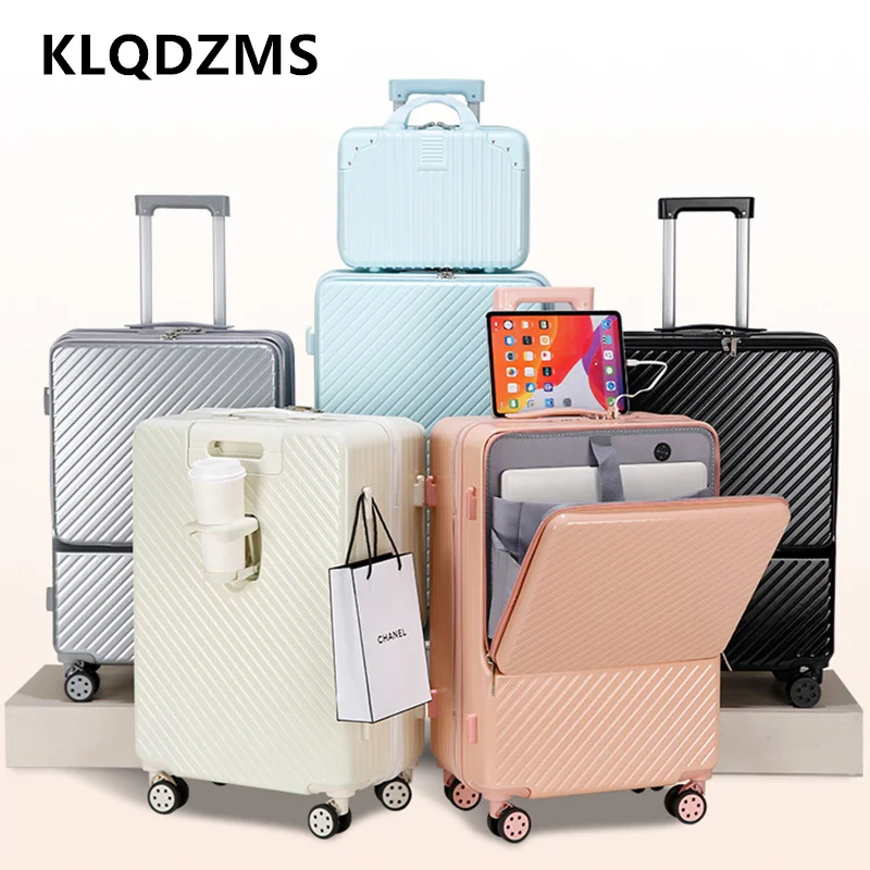 

KLQDZMS New Suitcase Front Opening Laptop Boarding Case USB Charging Multi-function Trolley Case 20"22"24"26 Inch Cabin Luggage