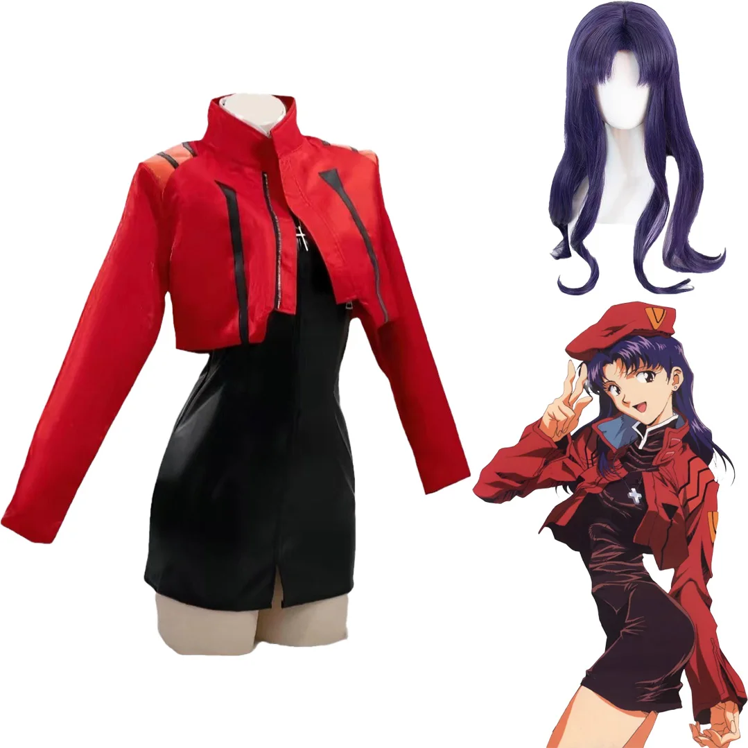 Katsuragi Misato Cosplay Kostüm Anime EVA Katsuragi Misato Cosplay Rote Jacke Kleid Uniform Halloween Party Kostüm für Frauen