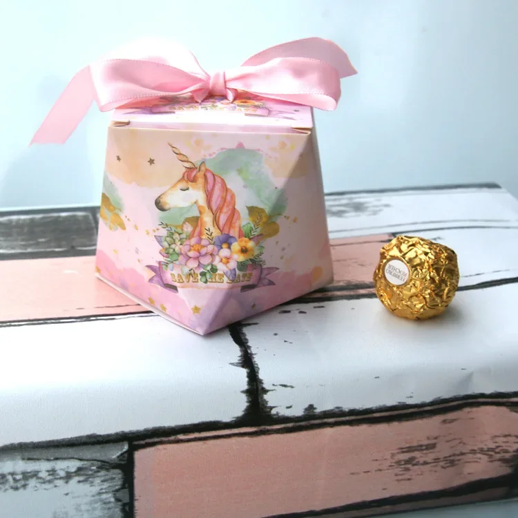 

Unicorn Diamond Gift Candy Cartoon Paper Bags Baby Shower Birthday Party Decorations Chocolate Cookie Box with Ribbon