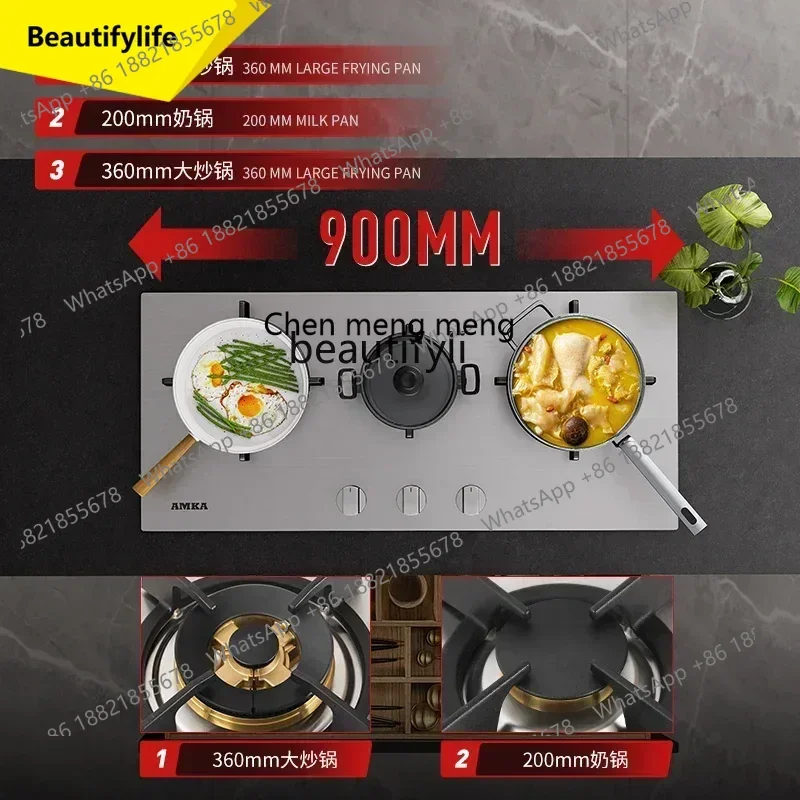 ss 8617  Stainless stee household embedded gas stove European fire multi-head gas stove three-head stove