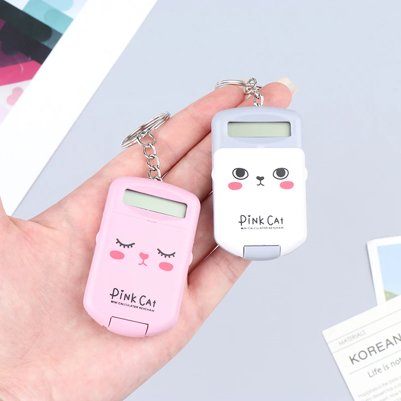 Mini Cute Lid Calculator Display Office Supplies Primary School Exam Public Use Portable Calculator Pocket Size Keychain