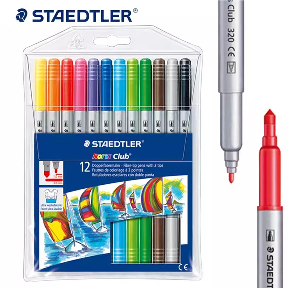 German STAEDTLER Double-ended Marker Pen 320 NWP12 Thickness Dual-purpose Painting Graffiti Pen 10/12 Color Set Art Stationery