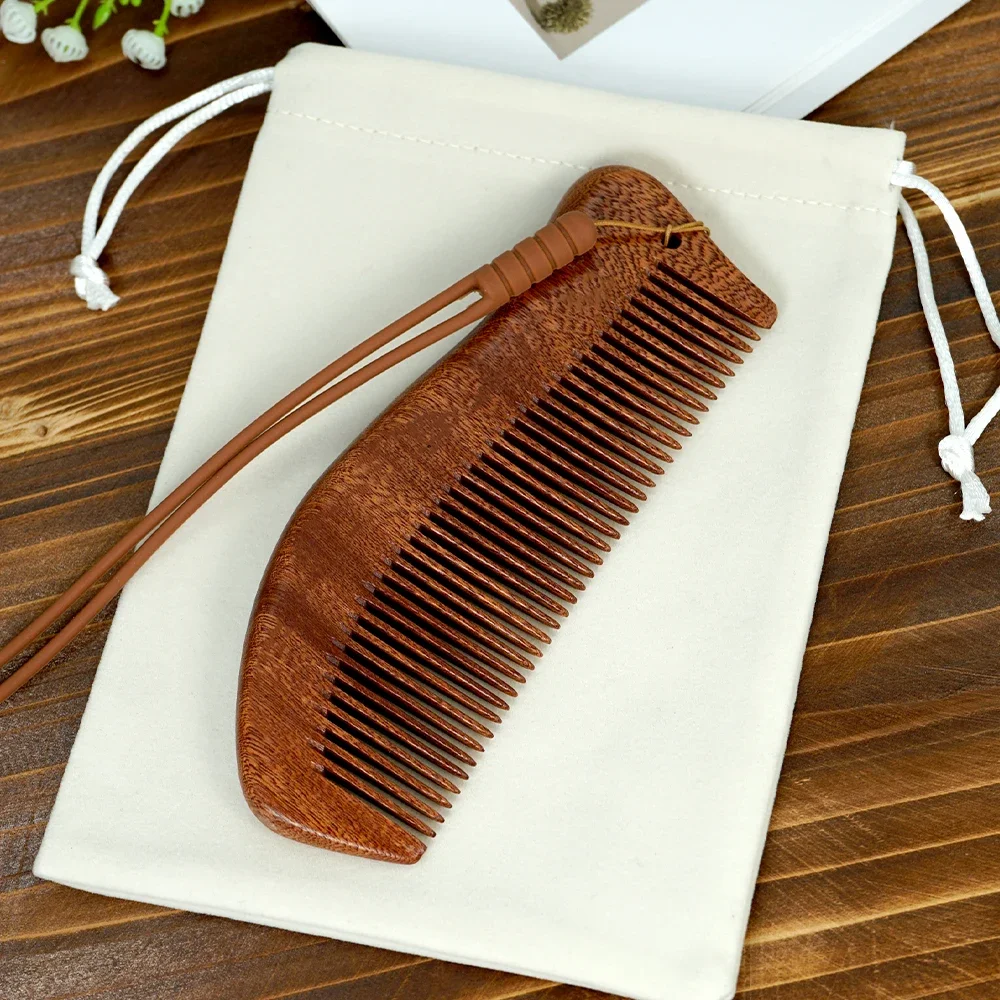 

Natural Wooden Hair Comb with Cotton Drawstring Bag - Anti-static Scalp Massage, Handmade Wood Comb for Daily Hair Care