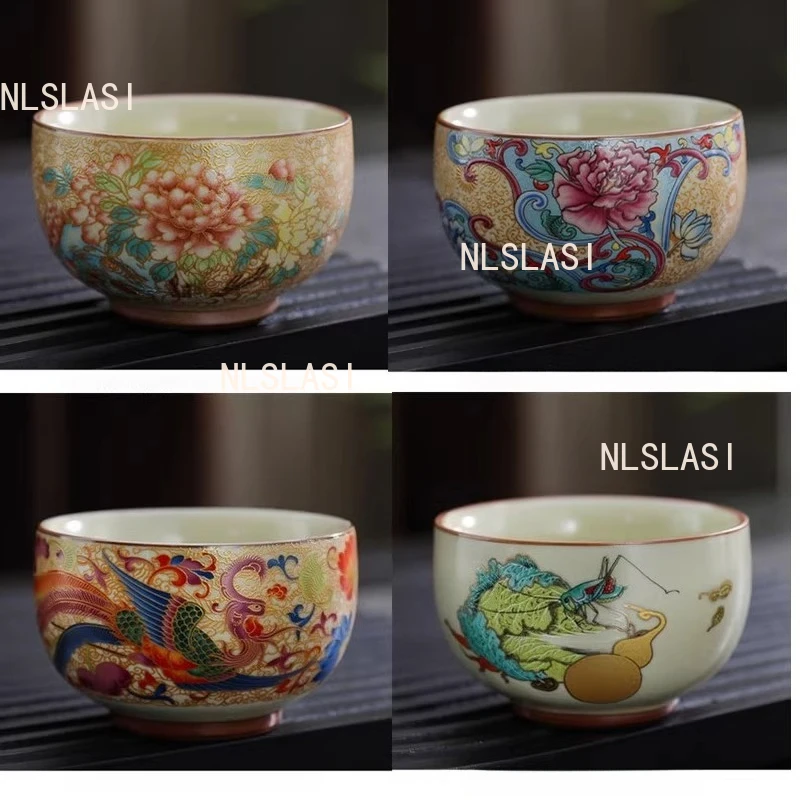 

Dragon Phoenix Pair Cup Ru Kiln Owner Sipping Tea Cup Enamel Colored Tea Cup Ceramic Drinking Utensils Commemorative Souvenirs