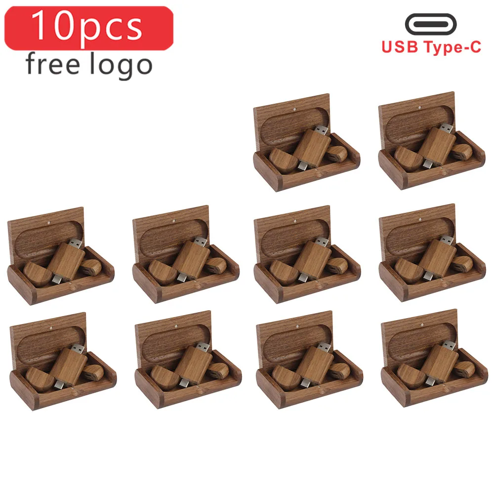 JASTER 10pcs/lot USB Flash Drive TYPE-C 2 in 1 Memory Stick 2.0 Wooden Pendrive 4GB 16GB 32GB 64GB 128GB Free Logo Wedding Gifts