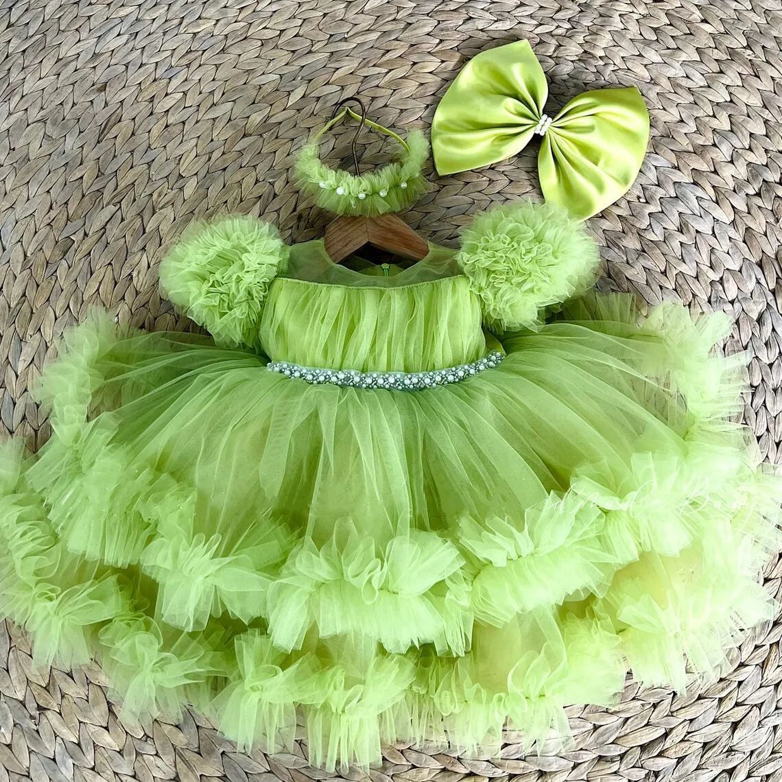 Robe en tulle avec grand nœud pour fille de 9 mois à 8 ans, tenue de soirée avec tutu et motif floral, pour anniversaire, nouveau document