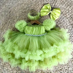 Robe en tulle avec grand nœud pour fille de 9 mois à 8 ans, tenue de soirée avec tutu et motif floral, pour anniversaire, nouveau document personnalisé