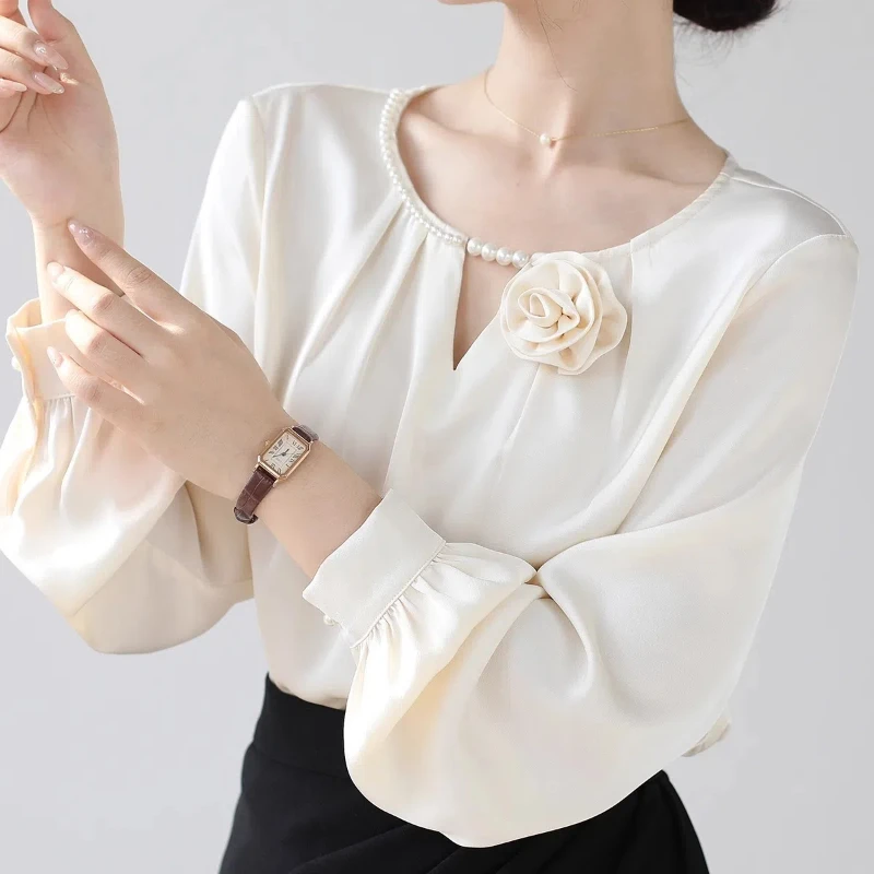 Spring Autumn New Solid Elegant Fashion Shirts Women's Clothing Casual Loose Pullovers Y2K Korean Style All Match O Neck Blouses