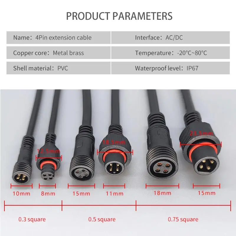 Male Famale Plug Cable 4Pin Waterproof IP67 Extension Electric Wire Connector Outdoor Lighting Connector 1M/3M5/M