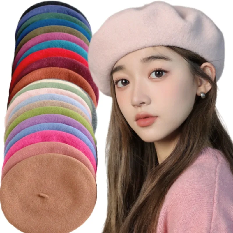 Women Wool Berets French Artist Style Warm Winter Beanie Hat Retro Plain Beret Solid Color Elegant Lady All Matched Autumn Caps