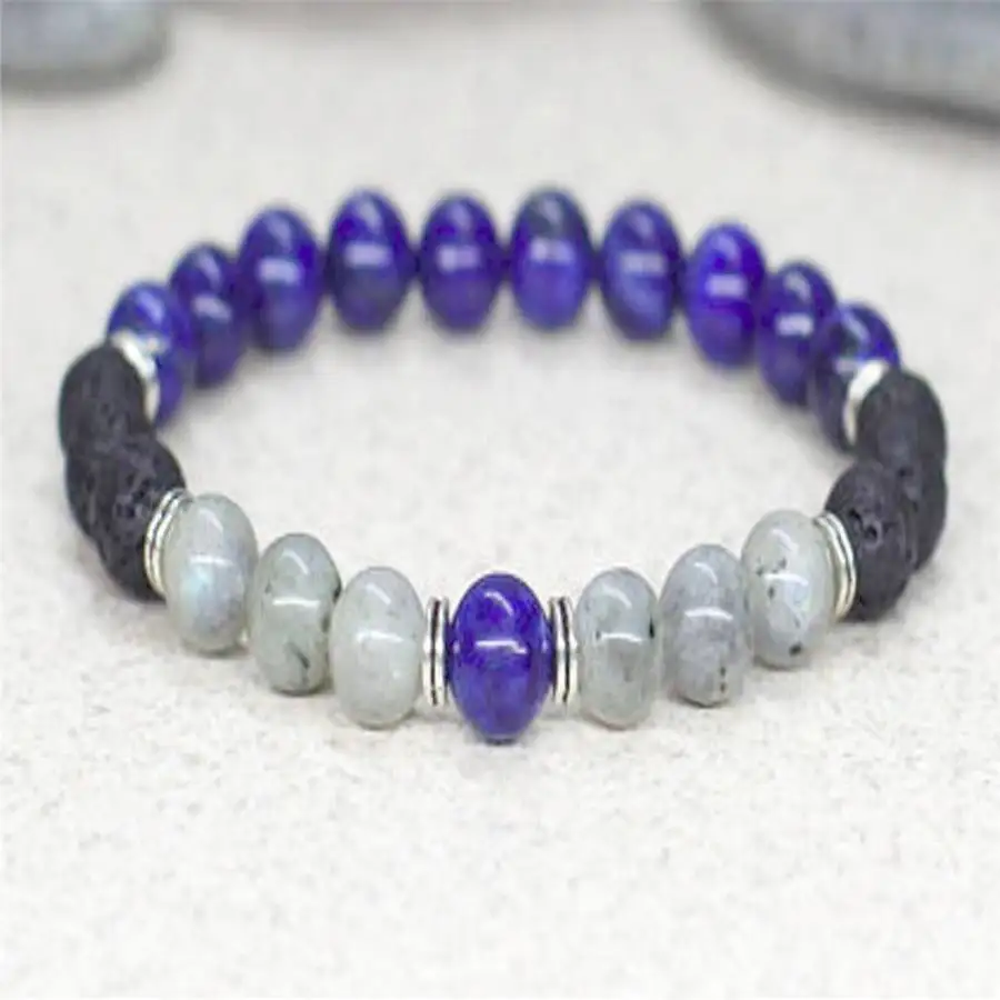 8mm Lazuli Volcanics Moonstone Gemstone mala Bracelets Spiritual Tibetan Yoga tassel Mala Meditation Buddha Natural stone Prayer