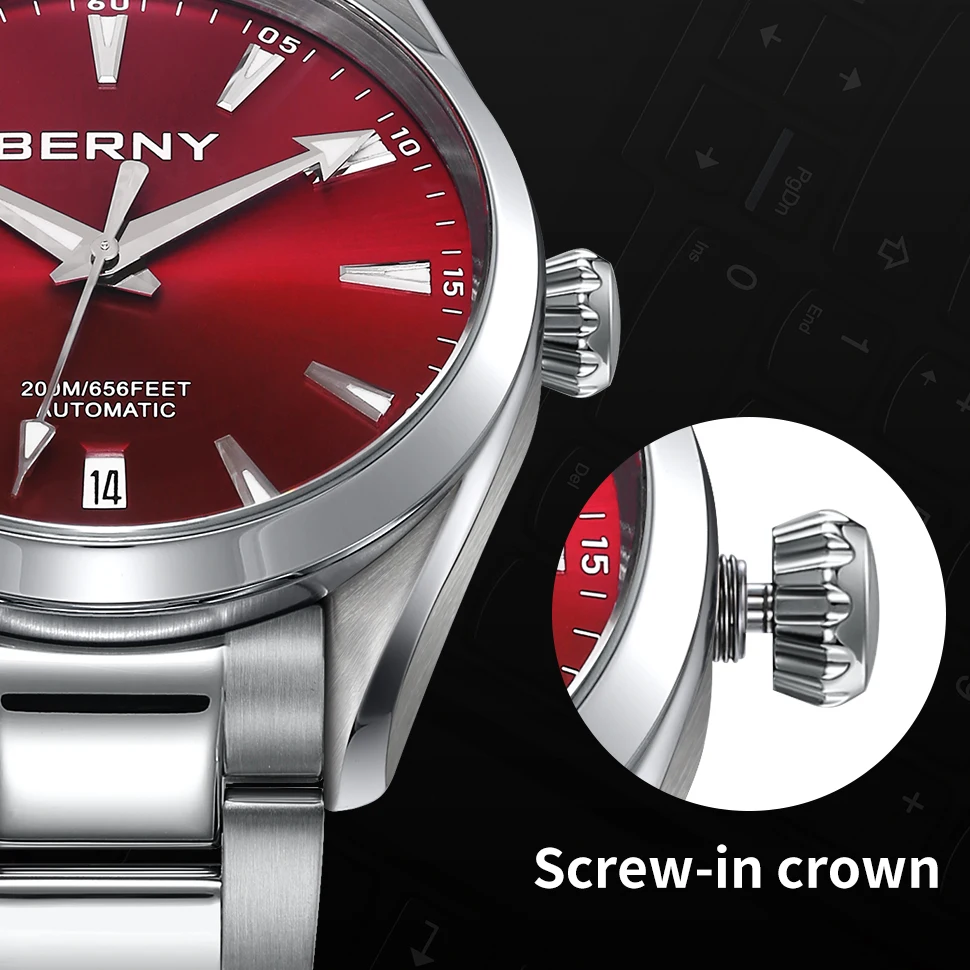 BERNY Automatic Watch for Men AR Sapphire BERNY NH35 Mechanical Male Wristwatch Stainless Steel Luxury 20ATM Waterproof Watches