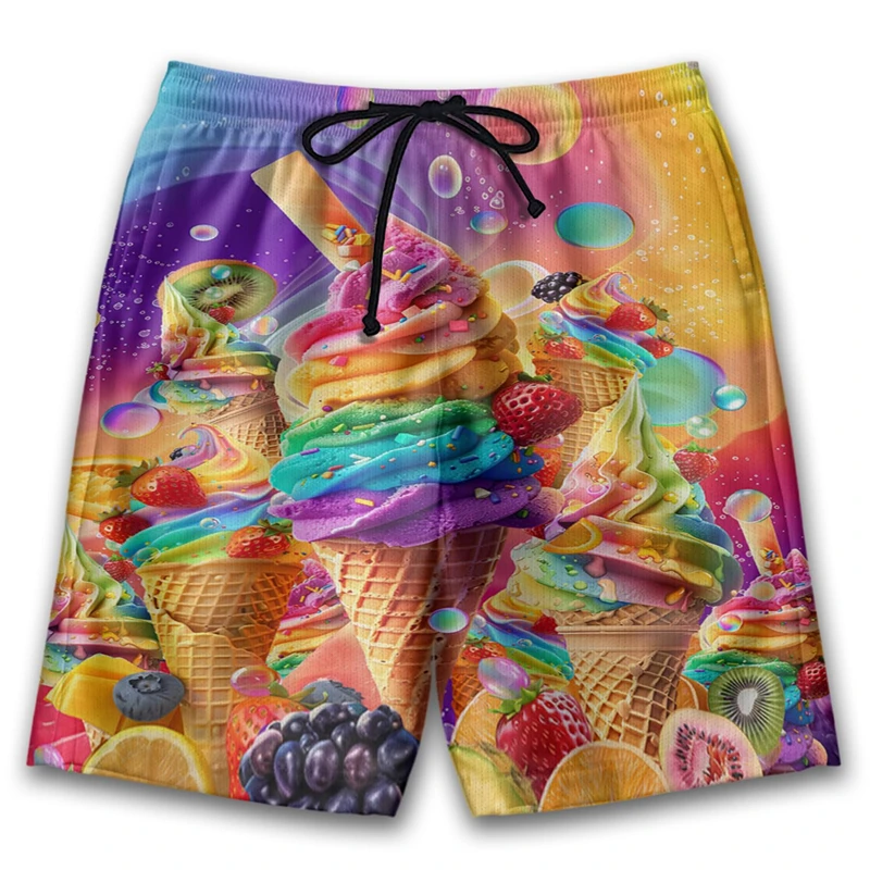 

Пляжные шорты с тропическим мороженым, мужские шорты для серфинга с 3D принтом, летние быстросохнущие плавки на шнурке