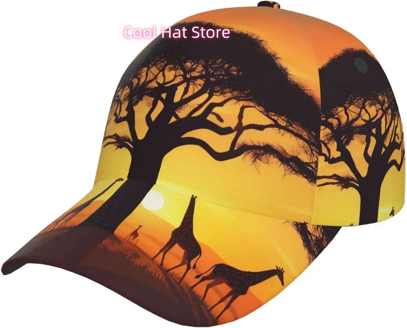 Giraffe Sunset Pattern Baseball Cap Adjustable Cotton Baseball Hat for Sports, Outdoor, Travel Gifts for Men Black