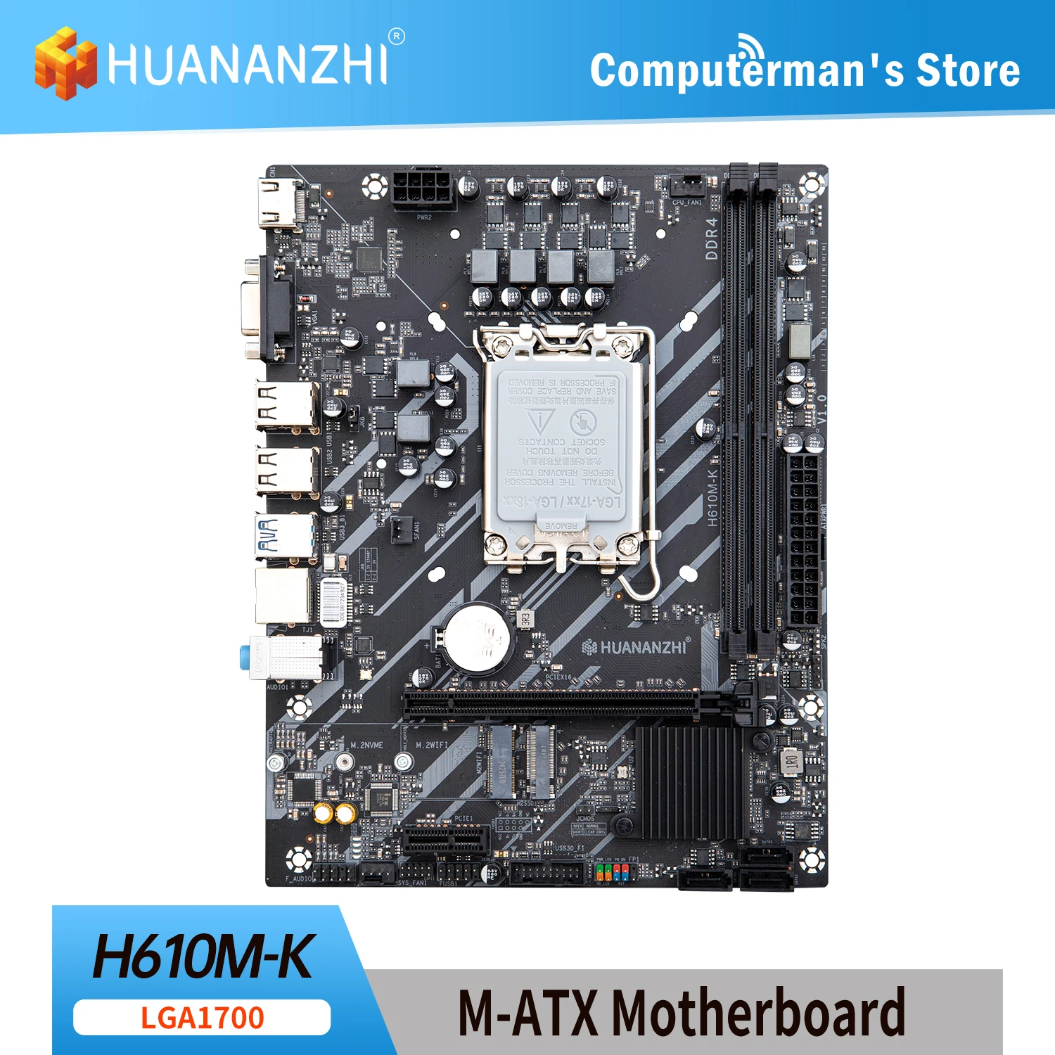 HUANANZHI H610M K MATX DDR4 Motherboard Support12 13 14 Gen H610 Intel LGA 1700 CPU 12100F 12400F 12490F 12600F 12700F 13600F