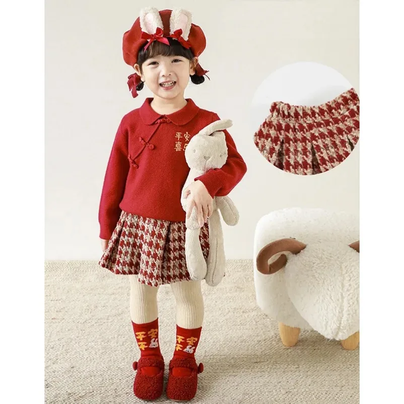 Girls Half Skirt Christmas Thick Versatile Pleated Skirt Children's Vintage Baby Fashion Spring Autumn Winter Plaid Short Skirt