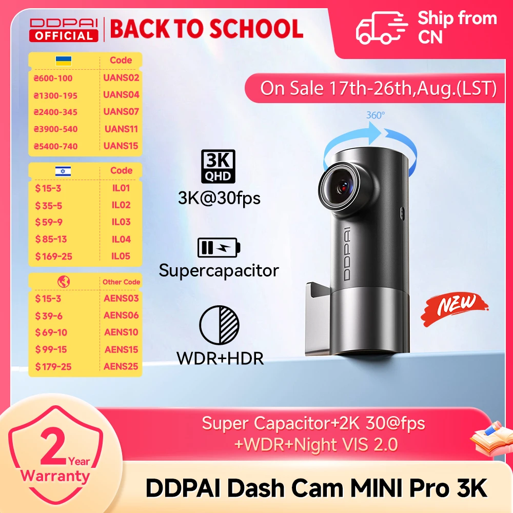 DDPAI 3K MINIPro - Câmera Veicular com Visão Noturna