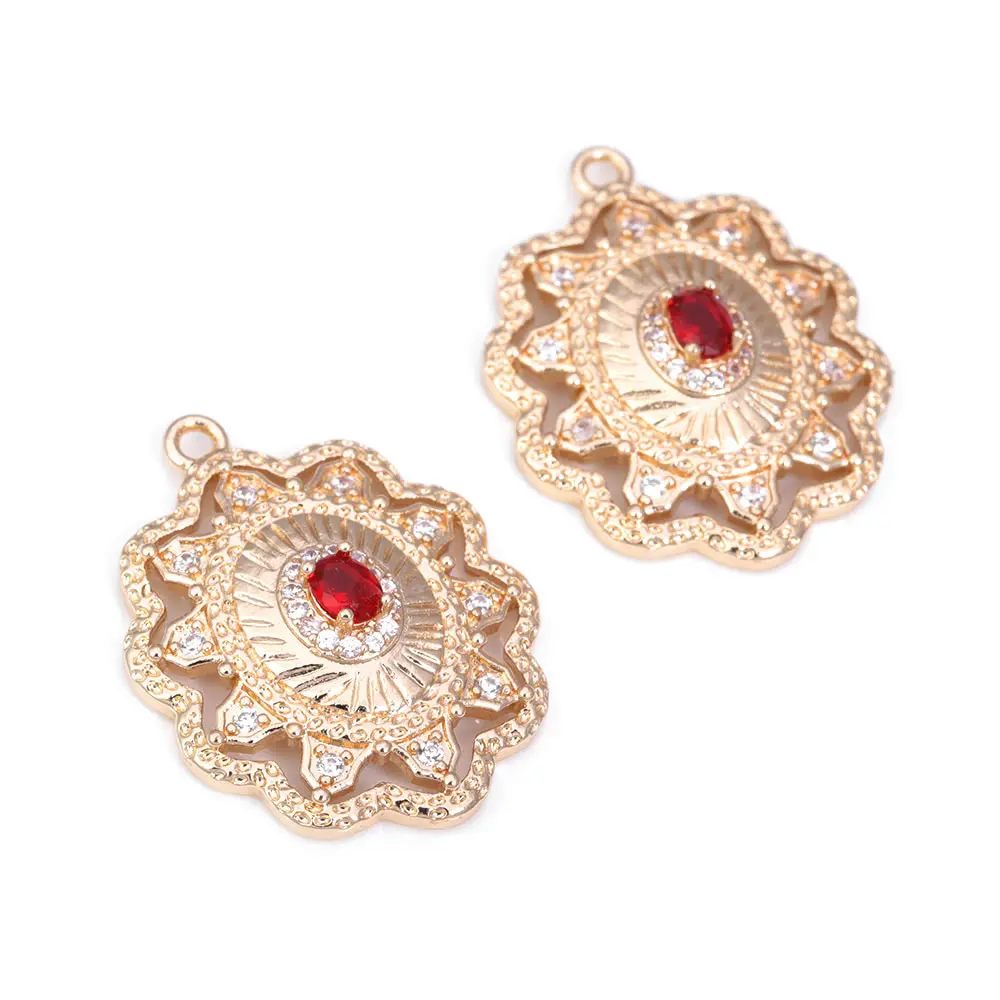 18K Gold Color Brass Zircon Glass Oval Shape Connect Charms Pendants High Quality Diy Jewelry Accessories Making Materials