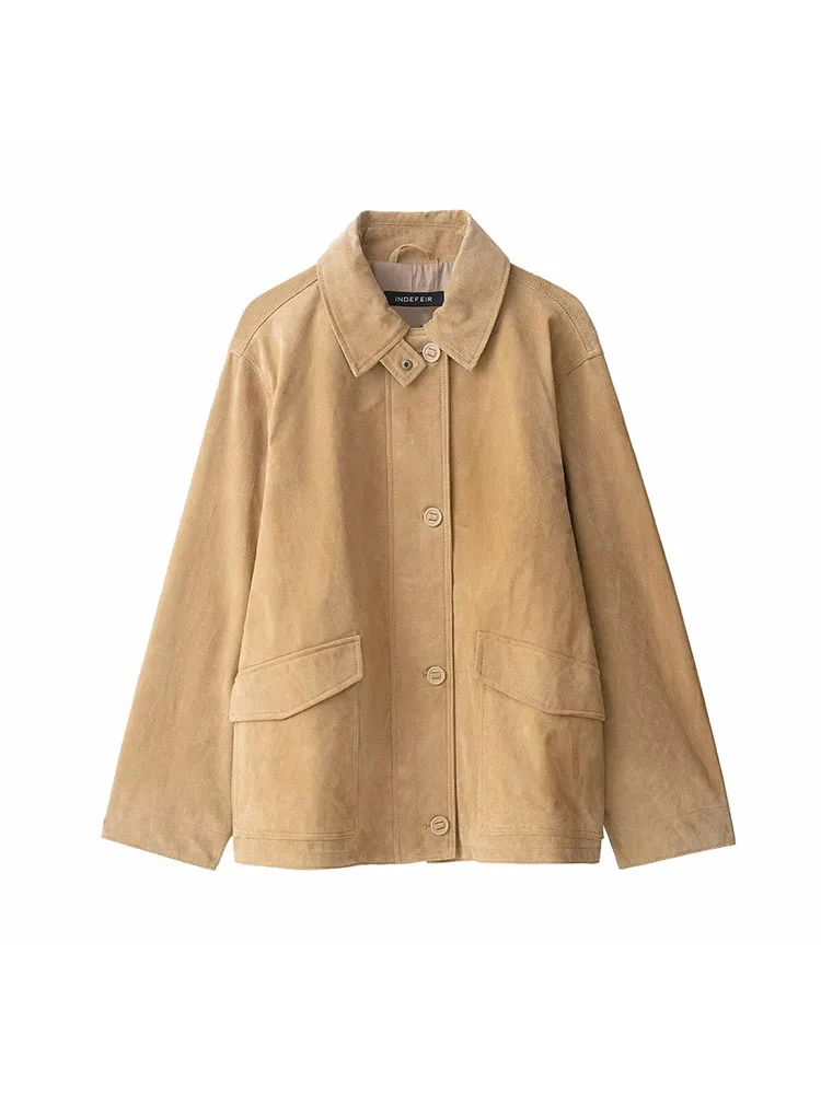 

Women 2025 Autumn Fashion Jackets Solid Turn-Down Collar Long-Sleeved Pockets Single-Breasted Female Casual Loose Coats