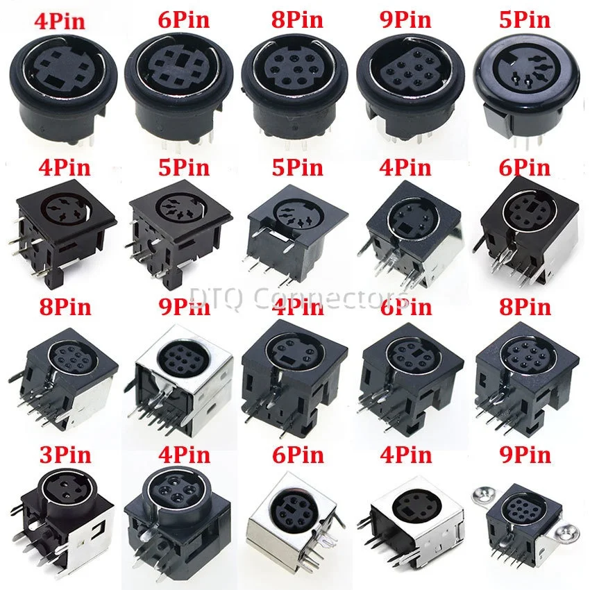 1pcs S Terminal Audio Video Din Female Socket Connector S-video PCB Mount 3/4/5/6/8/9Pin Silver Tone PS2 Circular DIN Micro Jack