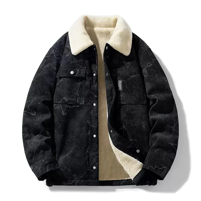 

Зимняя новая модная трендовая толстая теплая вельветовая куртка с принтом для мужчин, повседневная свободная спортивная высококачественная куртка больших размеров M-5XL