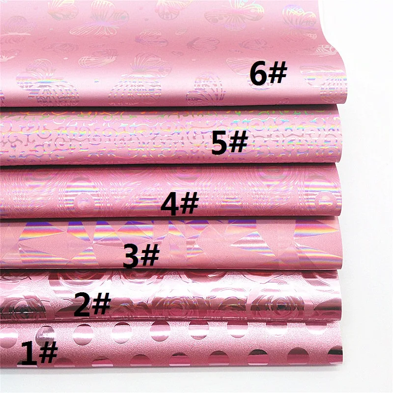 Pink Faux Leather Sheets Roses Dots Peacock Tails Butterflies Faux Leather Iridescent Leather for DIY Craft 8.2