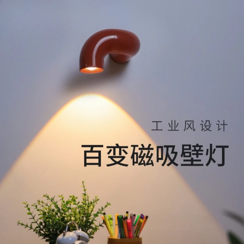 

Настенный светильник с зарядкой, вращающийся на 360 градусов, U-образный светильник в виде водопроводной трубы, для спальни, кабинета, прихожей, с дистанционным управлением, таймером и магнитным креплением