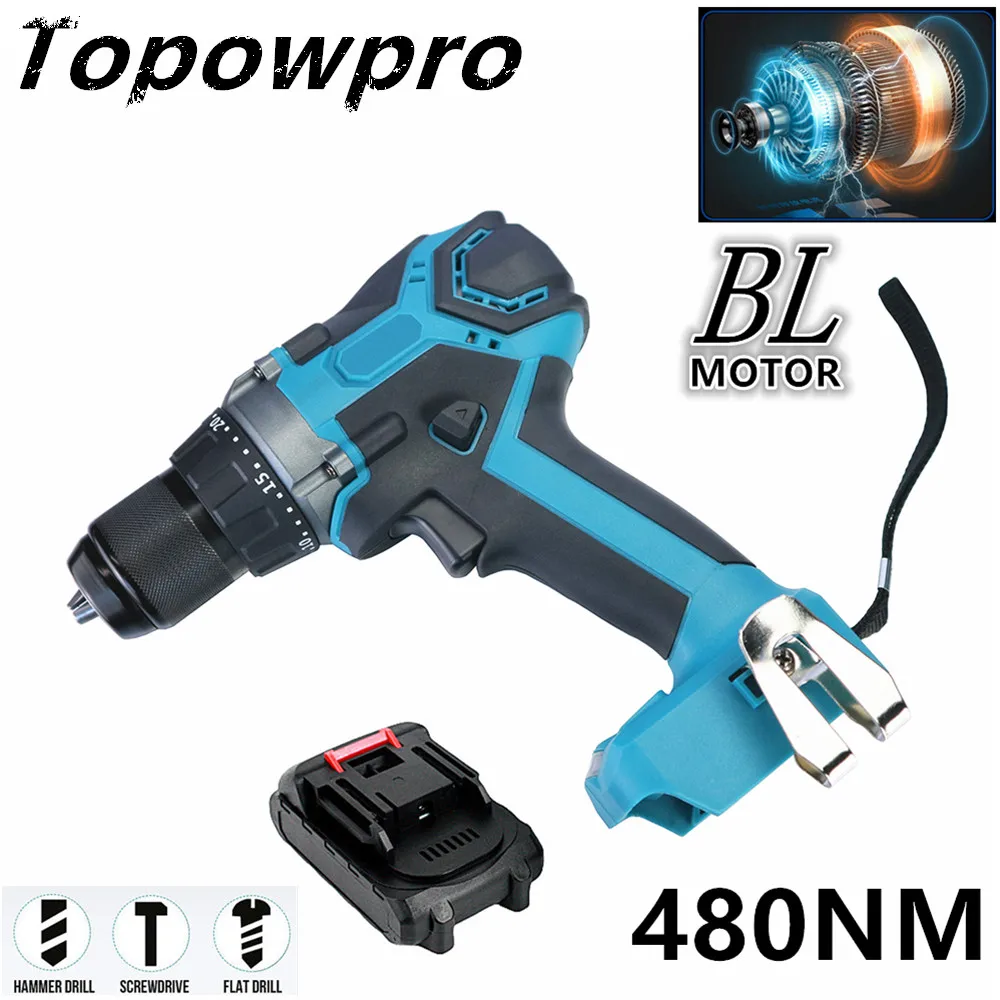 

25+3 Torque Brushless Electric Drill 13MM Chuck 480NM Cordless Impact Hammer Drill Screwdriver Power Tool For Makita 18V Battery