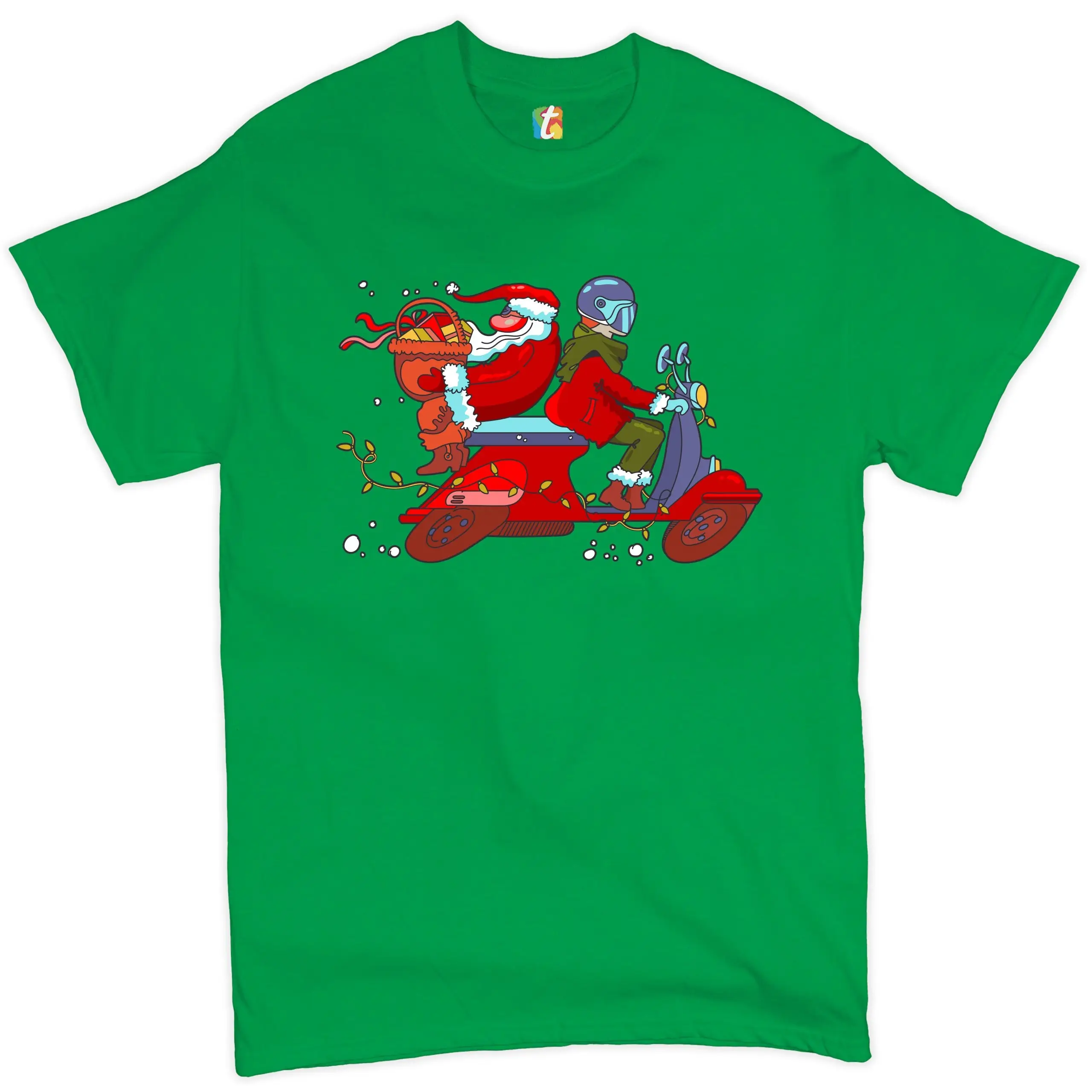 Moped Santa Claus T shirt Merry Christmas Holiday Spirit Men's