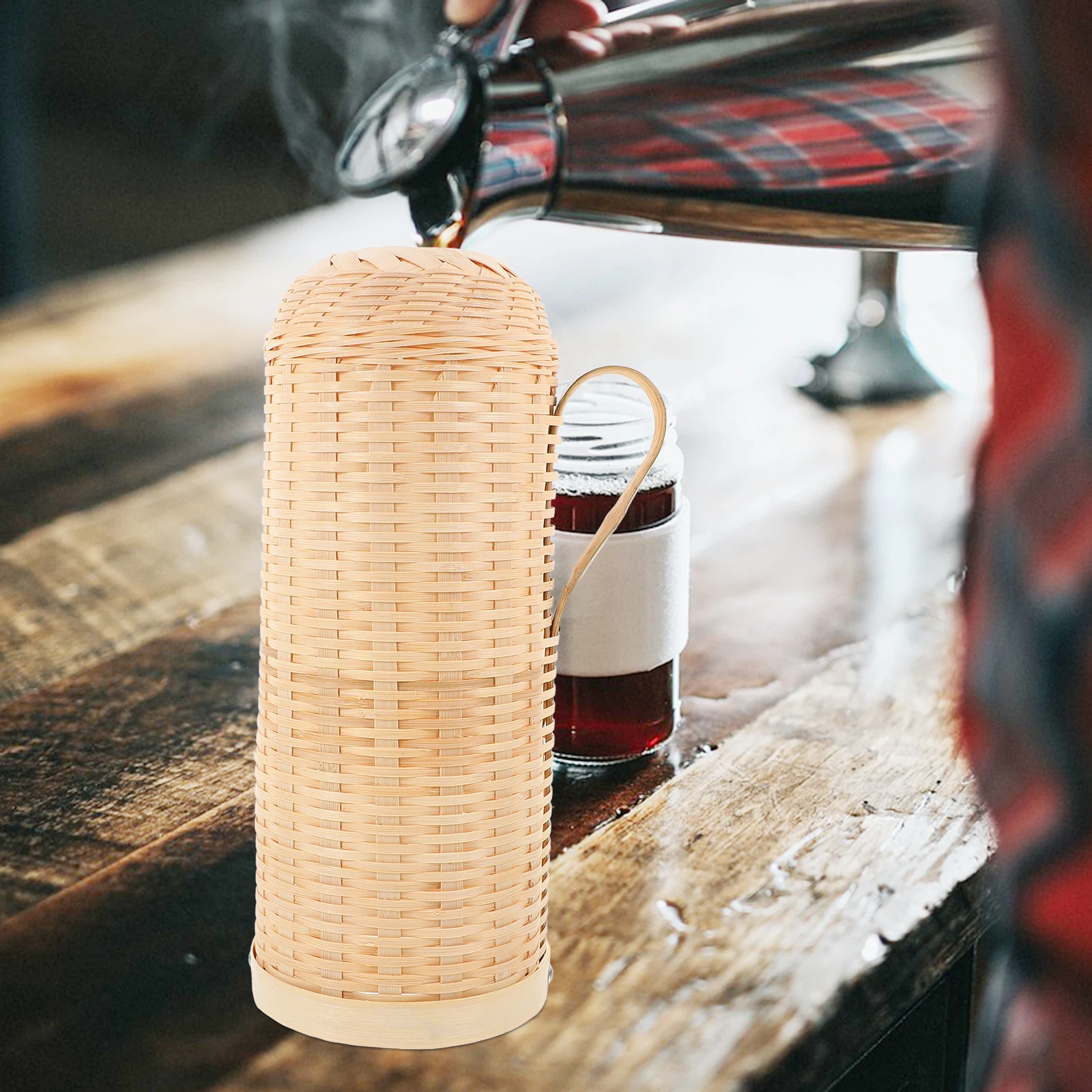 

Thermal Water Bottle Bamboo Cover Insulated Heat Retention Woven Kettle Sleeve Protective Cover Office Home