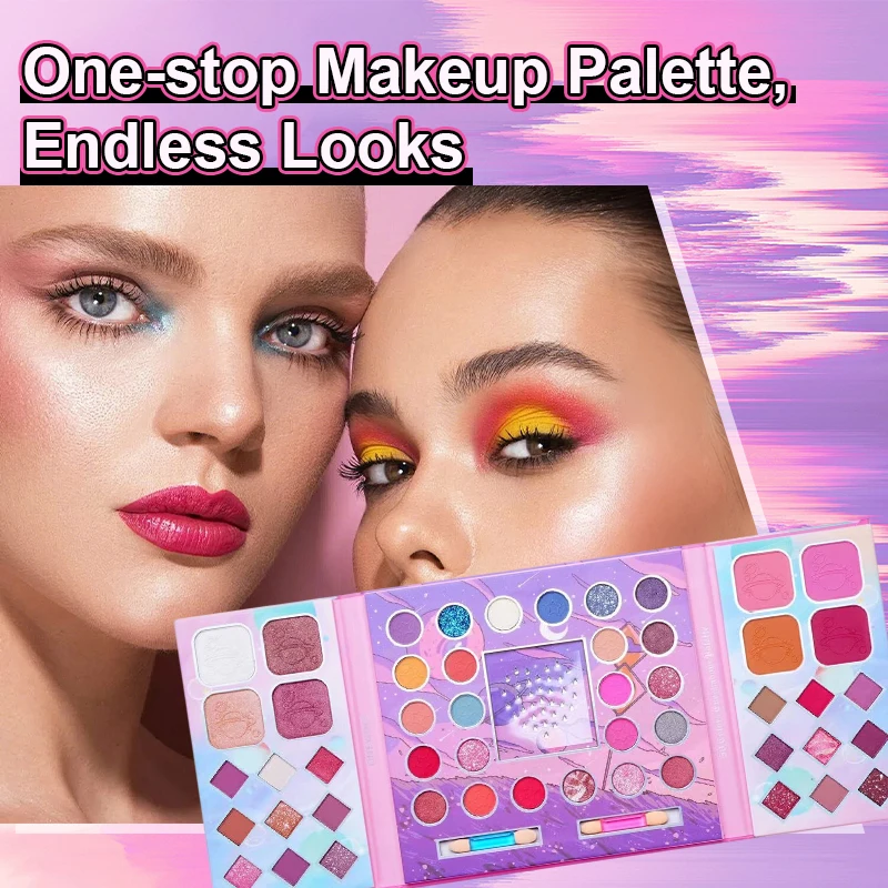 Paleta do makijażu w stylu kreskówkowym: Wielofunkcyjny zestaw do makijażu z brokatowymi i matowymi cieniami do powiek z diamentowymi zdobieniami dla trendsetterów.