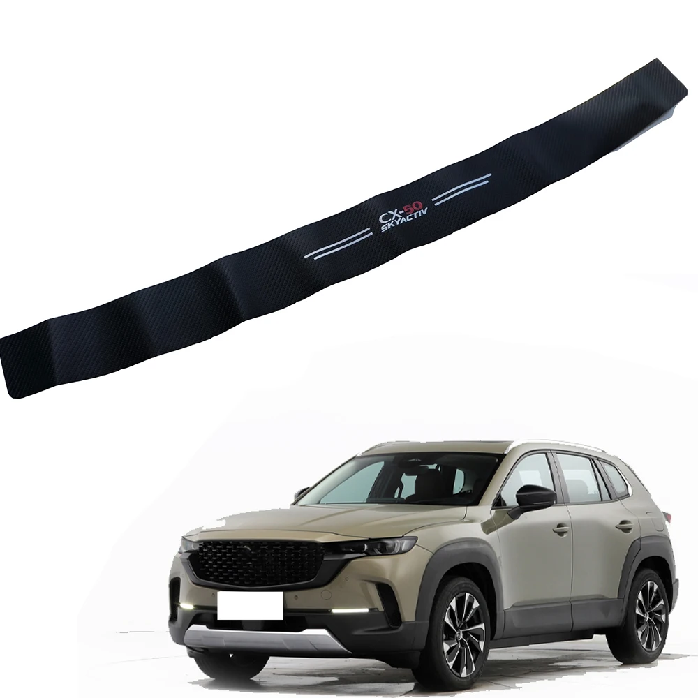 For Mazda CX50 CX 50 Trunk Trim Door Sill Car Rear Bumper Protector Cover Carbon Fibre Sticker Styling 2023 2024 Accessories