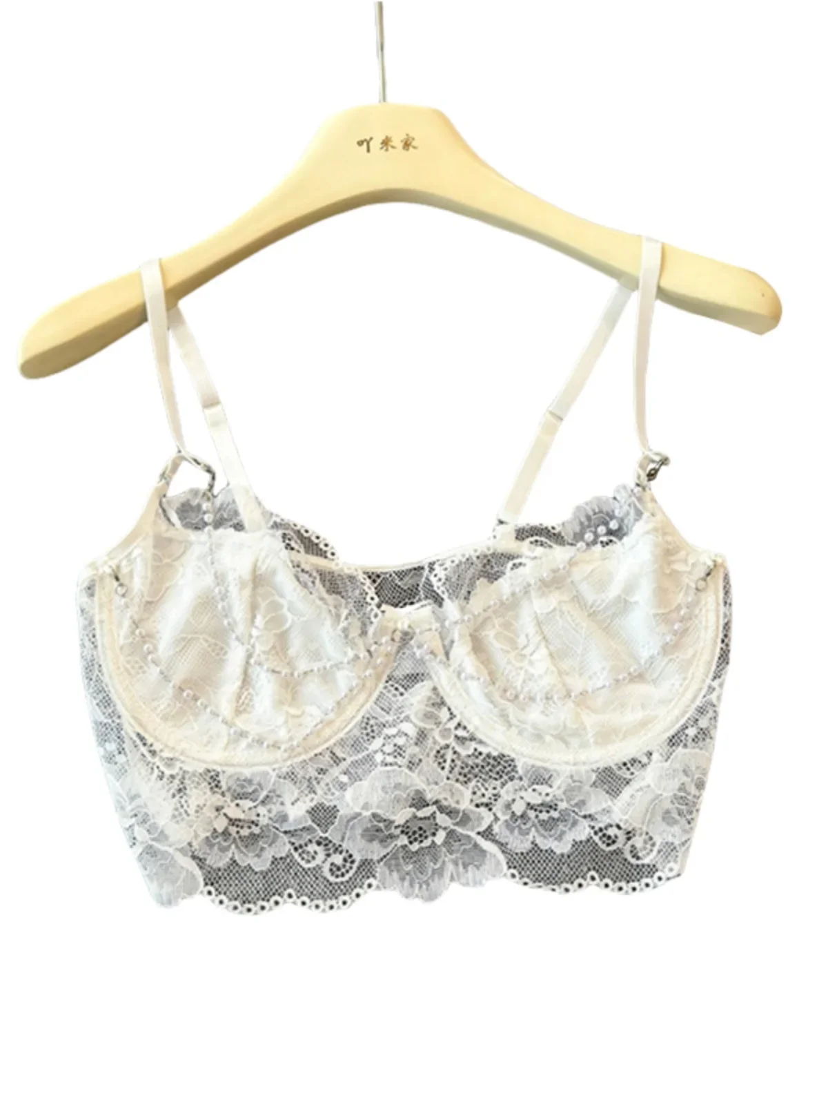 Foamlina verano puro deseo encaje blanco cadena de perlas Sling chaleco mujer estilo Ins corto interior con envoltura en el pecho Top Bustier exterior