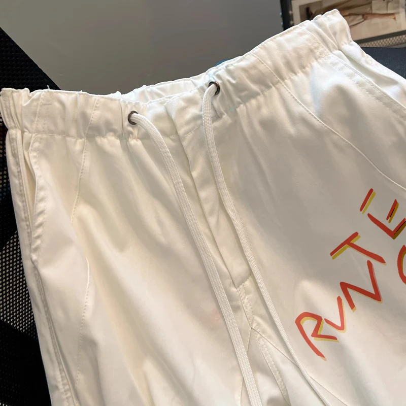 Japanese Design Cartoon Print Dstring Work Pants Loose Fit Summer Faionable Women's Men's Casual Straight Leg Trousers