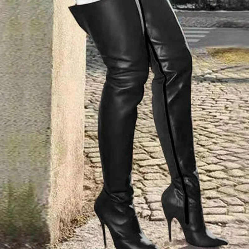 Damen Overknee-Stiefel Stiletto High Heels Mode Spitze Lange Stiefel Rote Pumps mit Seitenreißverschluss Damenstiefel Übergröße 47