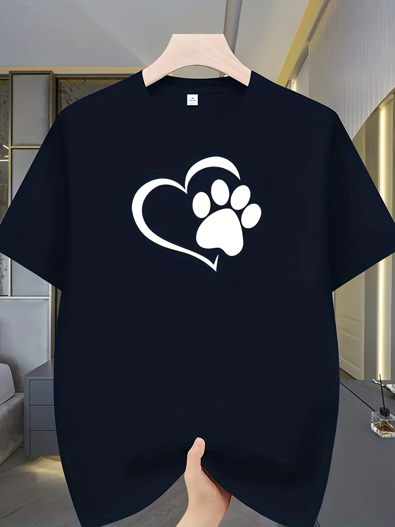Round Neck Short-sleeved T-shirt Cute White Love Fusion Pet Paw Print Creative Print Cute Pet Friendly Casual All Match Top