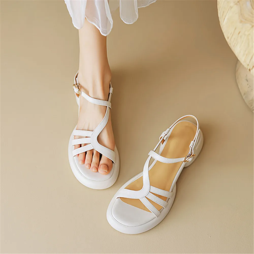 FEDONAS 2024 Fashion Women Sandals Genuine Leather Round Heels Summer Casual Shoes Woman Soft Leather Comfort Sandals Shoes