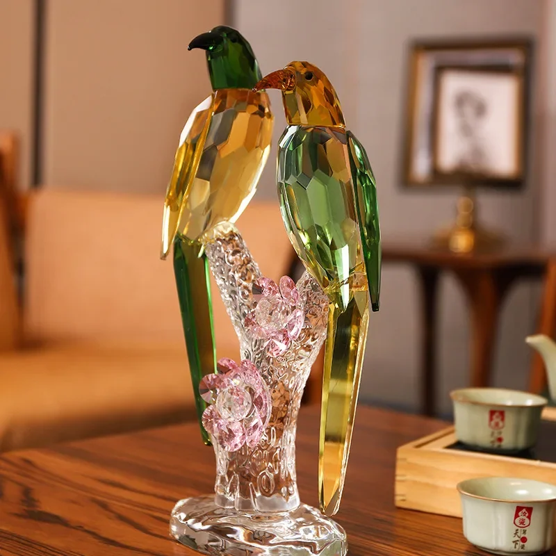 Crystal Geometric Bird Figurine Decorative Parrot Sculpture Living Room Accent Wine Cabinet Display Elegant Decor Colorful Bird