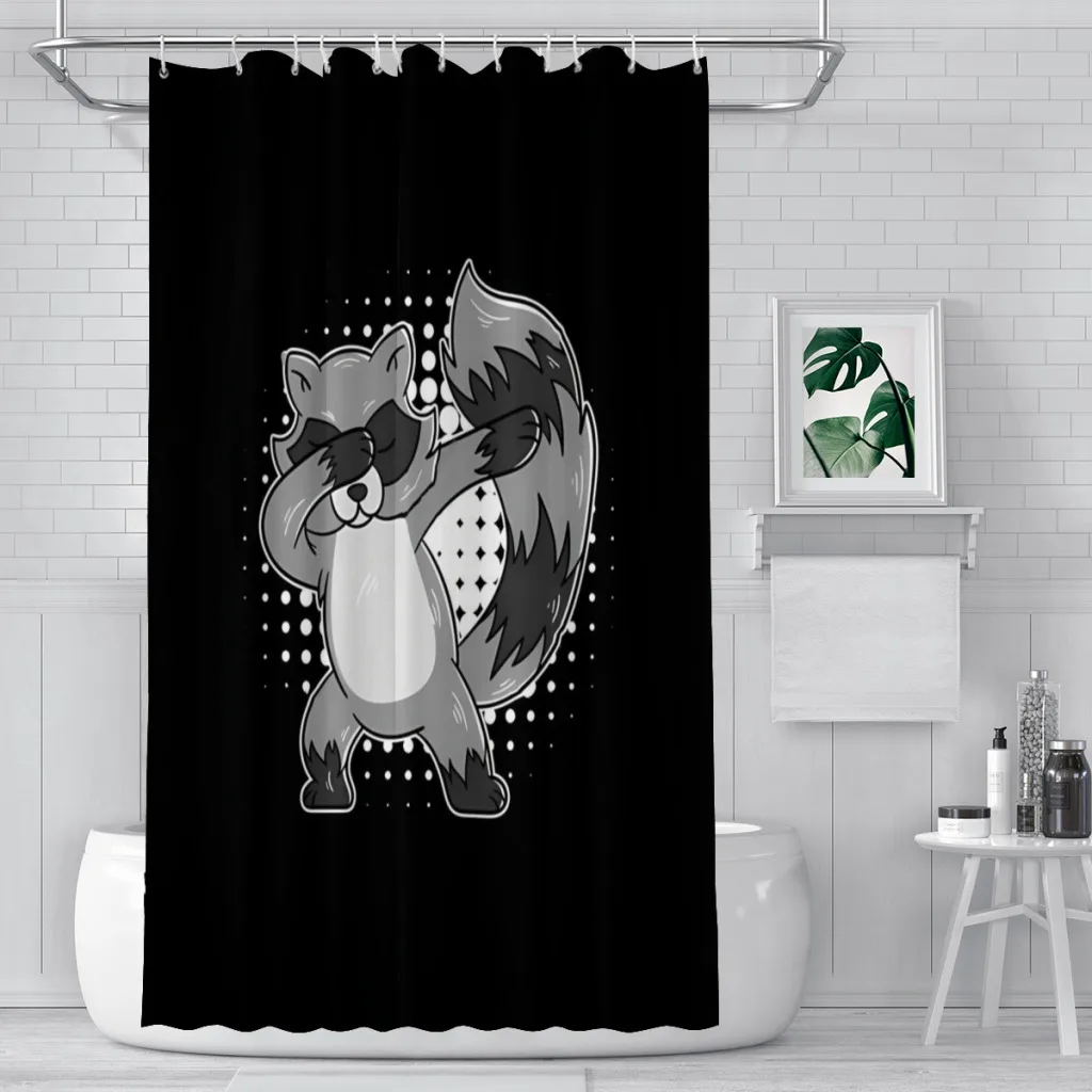 Dabbing Bathroom Shower Curtains Raccoon Waterproof Partition Unique Home Decor Bathroom Accessories