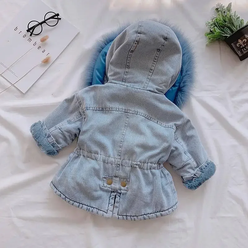 Giacche per bambini per ragazze Parka abbigliamento per bambini inverno neonata calda giacca di jeans spessa pelliccia con cappuccio capispalla per