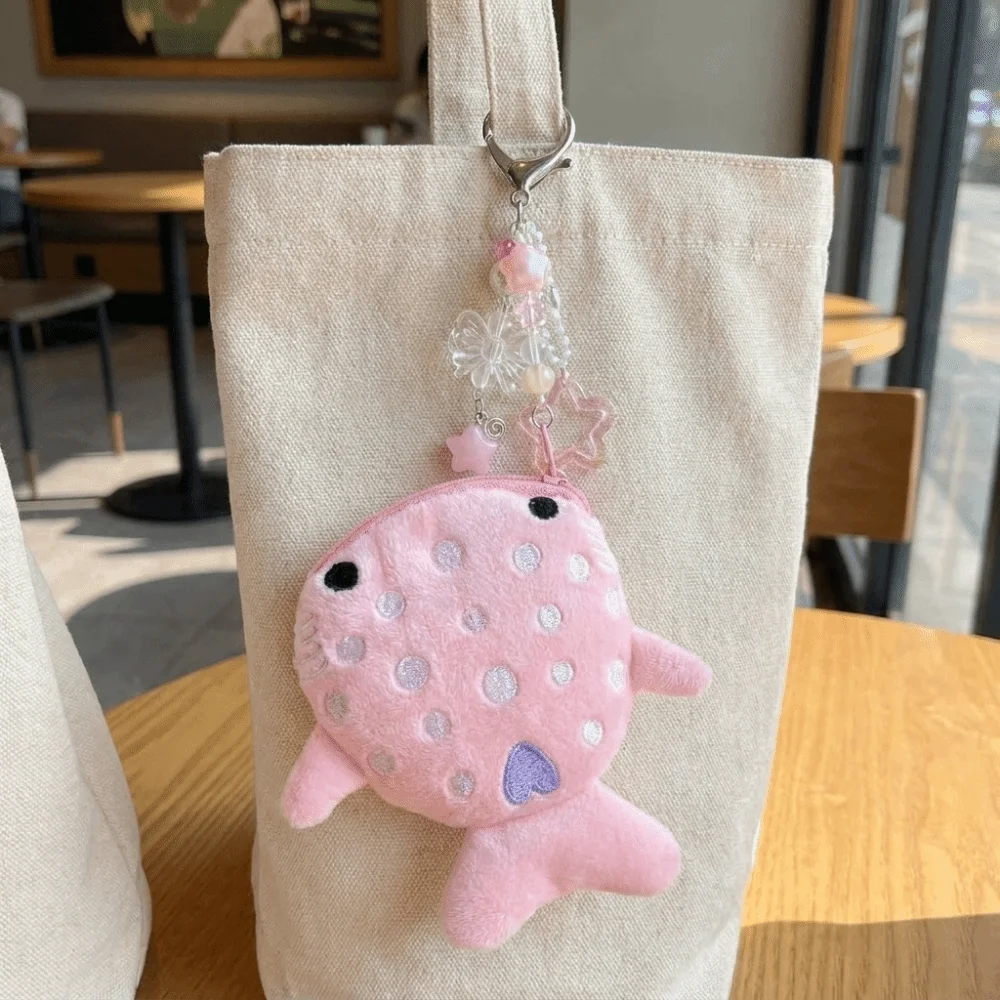 Cute Portable Whale Shark Coin Purse with Pendant Adorable Wallet Cartoon Mini Size Zipper Change Bag Data Cable Organiser