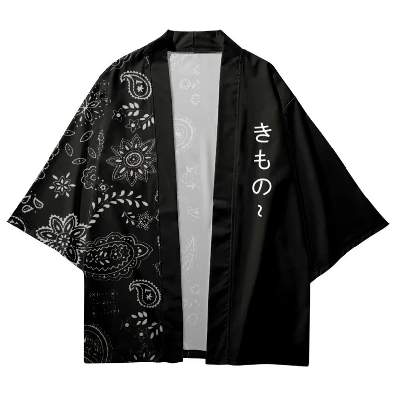 2026 Kimono Flower Print Boys Girls Harajuku Kimono Haori Cardigan Jacket Children Beach Wear Cloak
