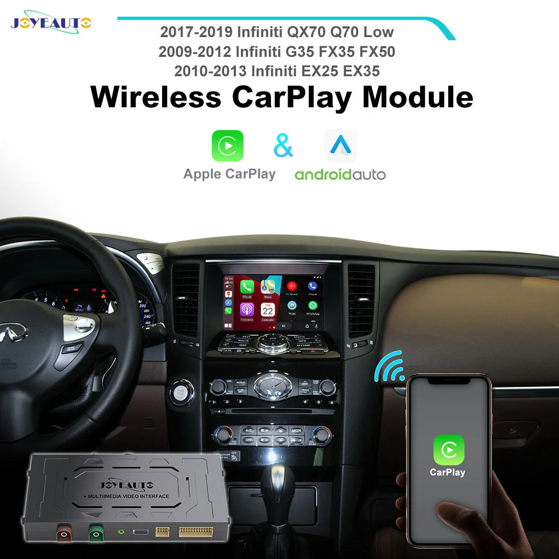 JoyeAuto Wireless Apple CarPlay Android Auto per Infiniti FX35 EX35 G35 EX25 FX50 QX70 Q70 Car Play Interface Mirror-Link iOS16