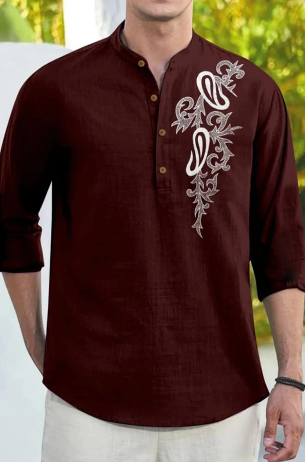 

Spring 2026 Men's Linen Long Sleeve Shirt Natural Vine High Definition Print Hawaiian Vacation Party Casual Men's Clothing