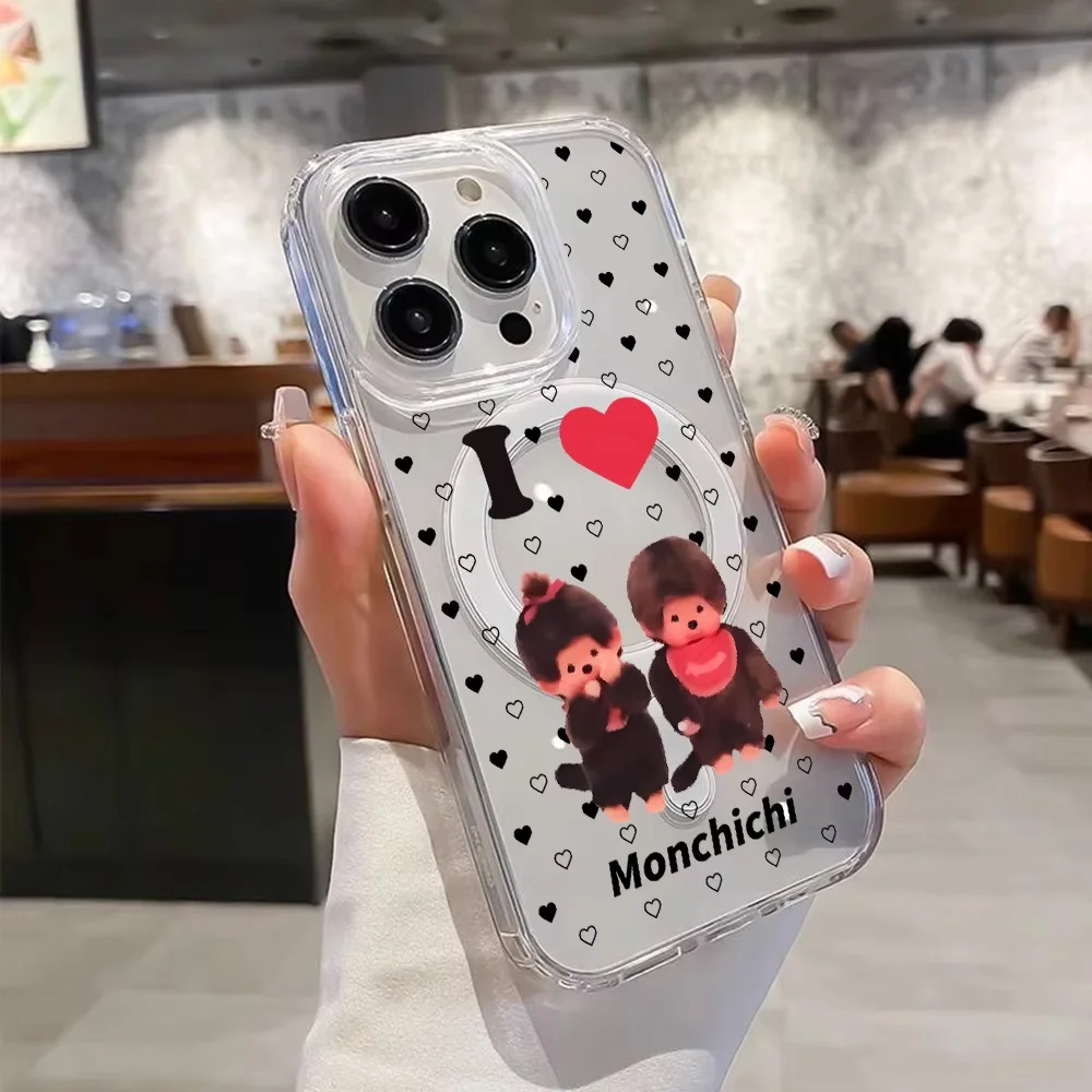 Korean Cartoon Cute M-Monchhichi For Magsafe Magnetic Phone Case For iPhone 17 Air 16e 16 Pro Max 15 14 Plus 13 12 11 Back Cover view 2
